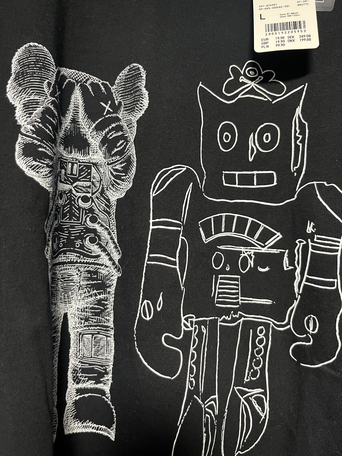 Uniqlo Andy Warhol x KAWS Black T-Shirt - Mens LARGE - Robot Cool Tee