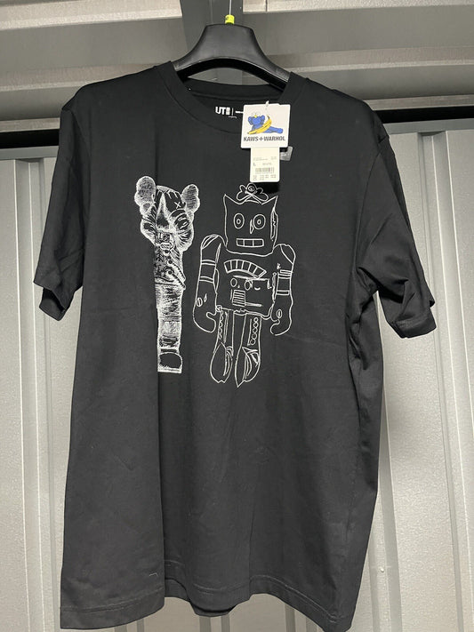 Uniqlo Andy Warhol x KAWS Black T-Shirt - Mens LARGE - Robot Cool Tee