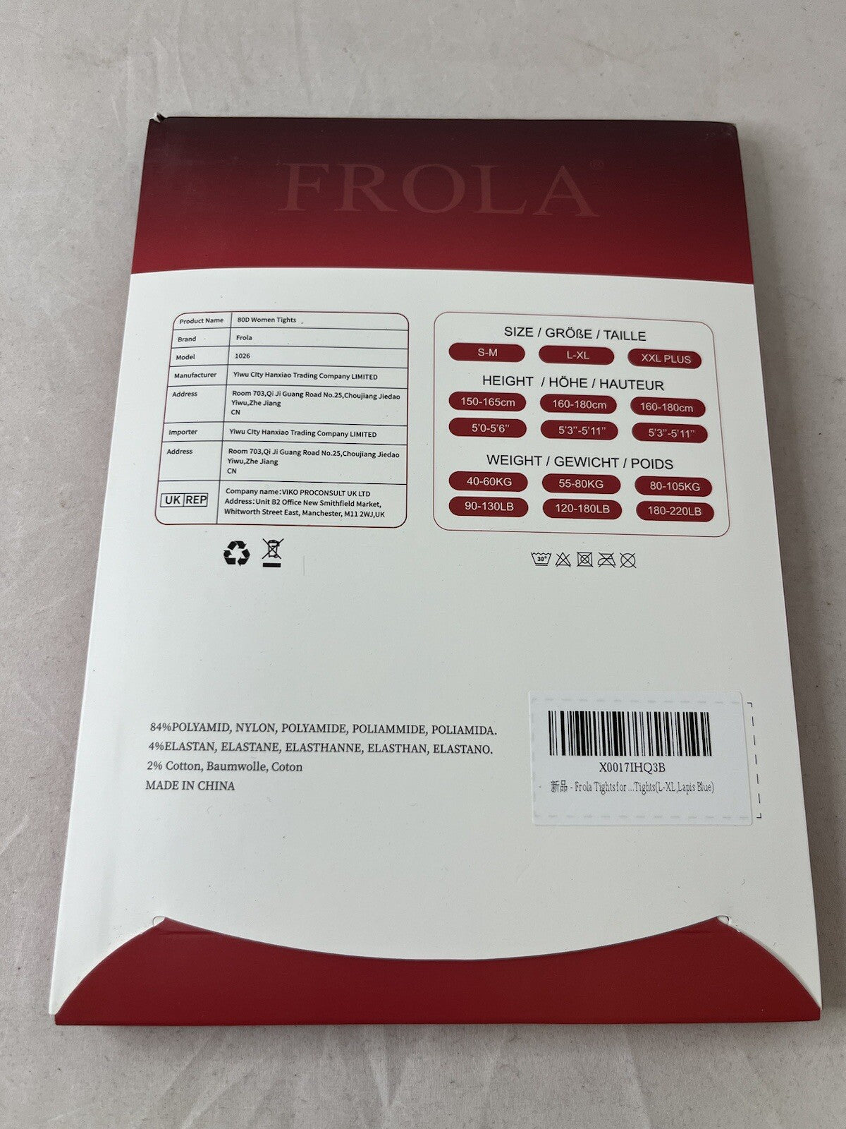 Frola Semi Opaque Solid Color Blue Tights Size L/XL 5'3" -5'11" 120 - 180 lbs.