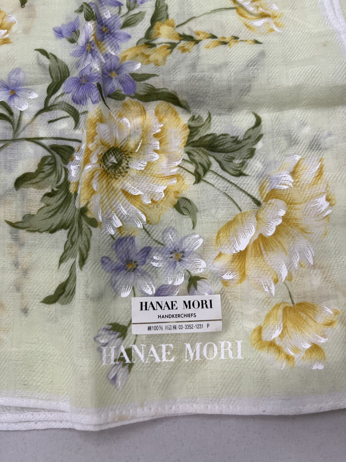 Hanae Mori Hand Painted Handkerchief Neckerchief