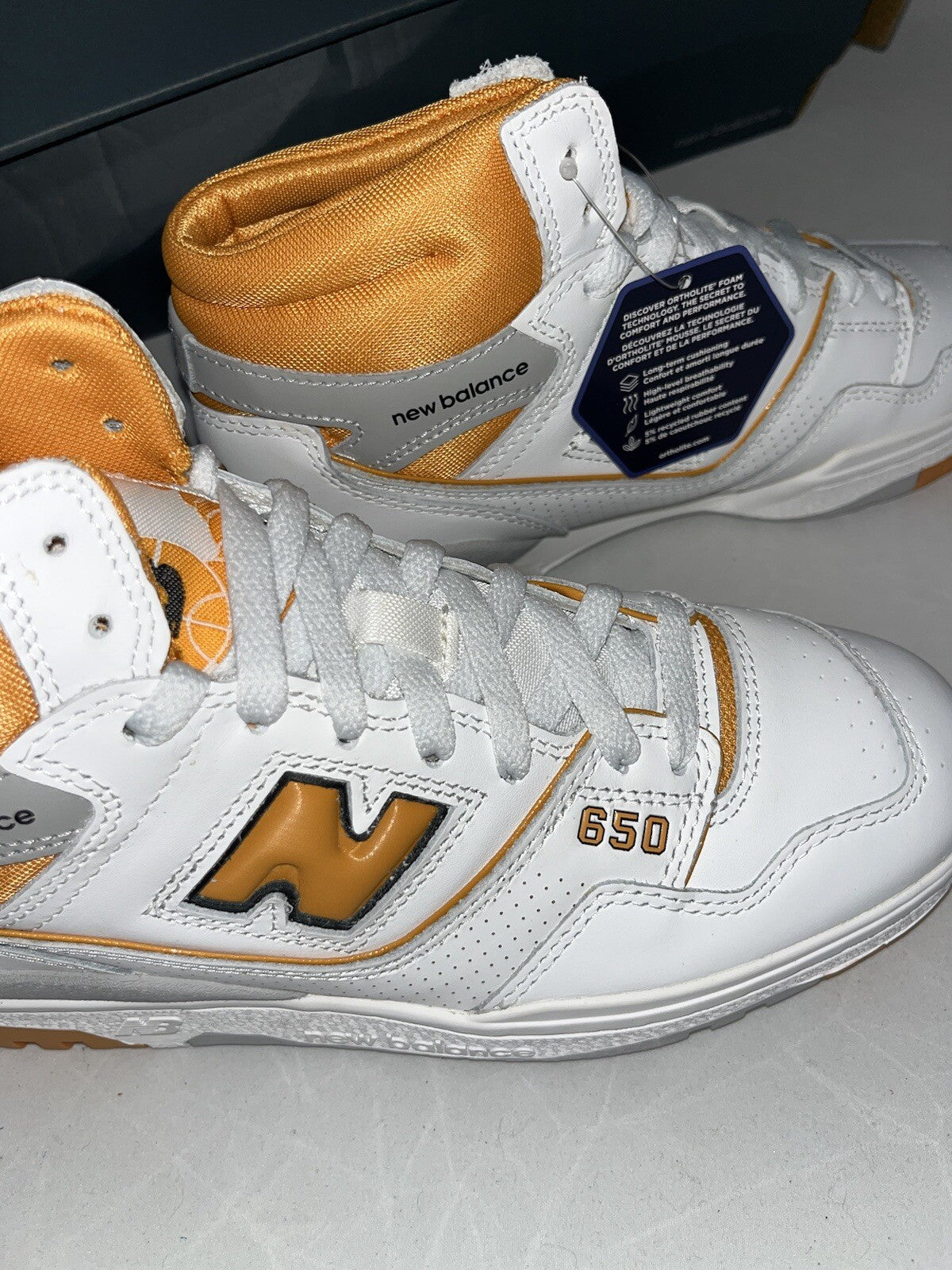 New Balance 650 Hi Trainers - UK Size 6.5 - Orange White Brand new box damage