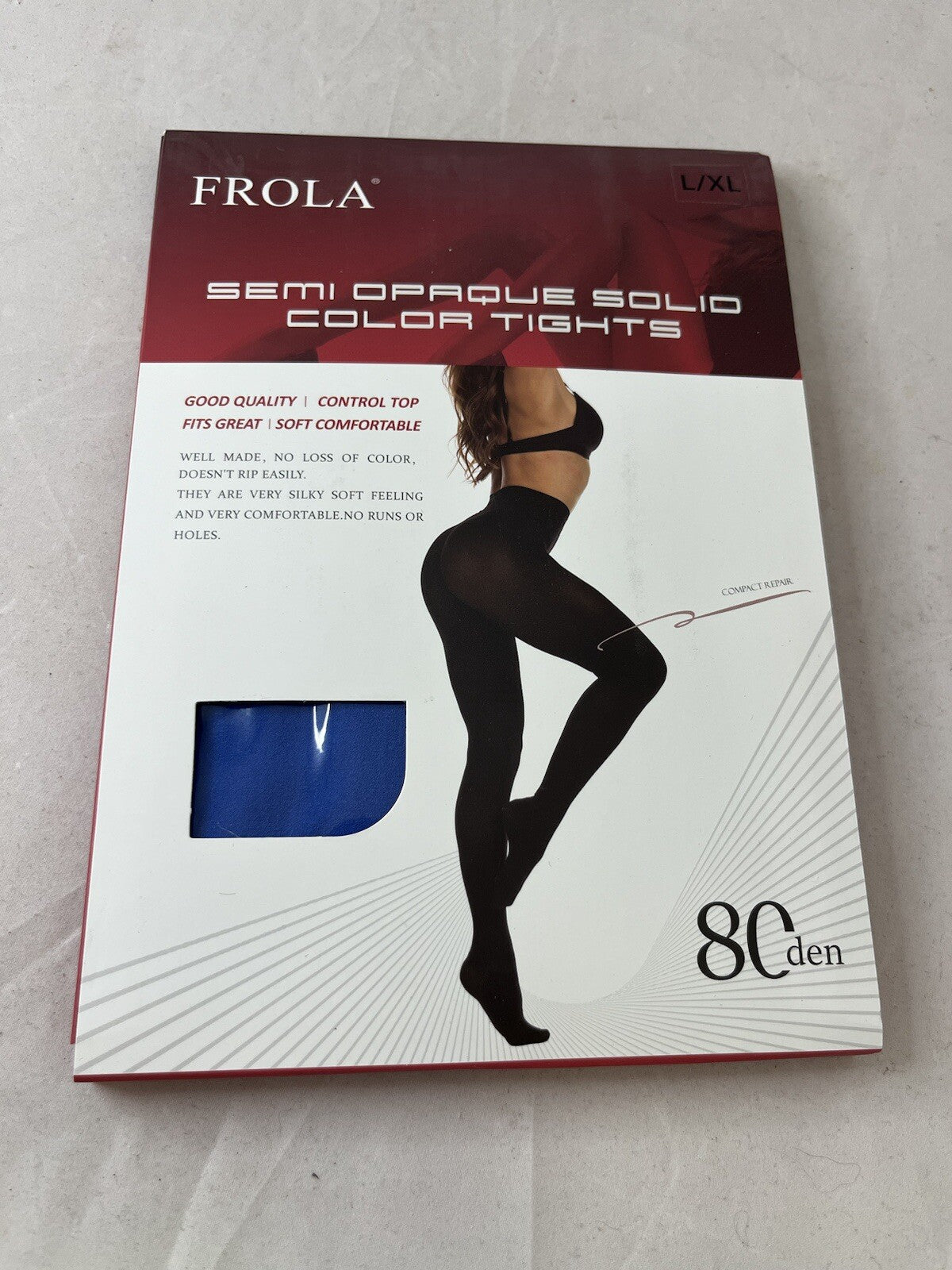Frola Semi Opaque Solid Color Blue Tights Size L/XL 5'3" -5'11" 120 - 180 lbs.