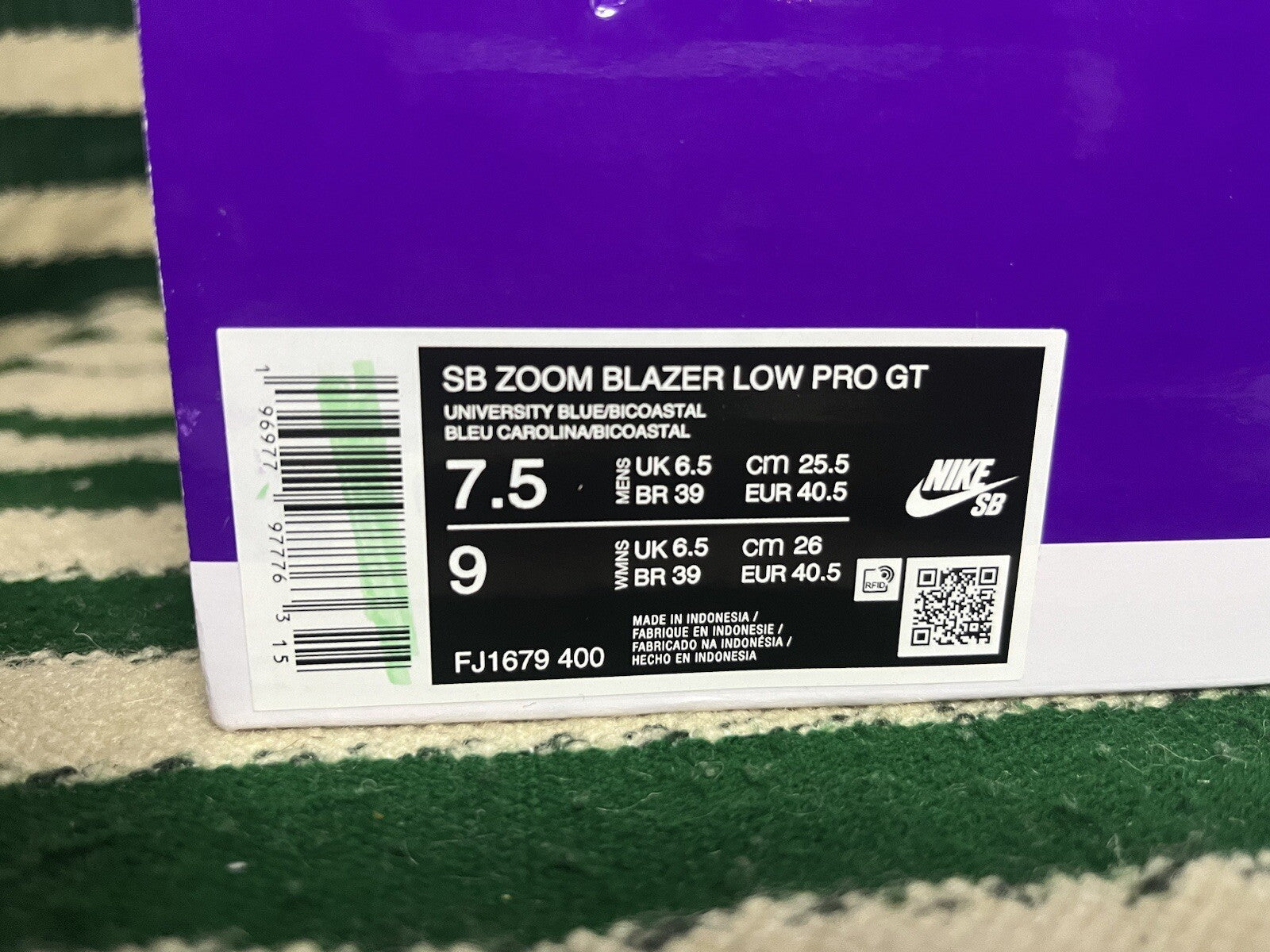 Nike SB Zoom Blazer Low Pro GT University Blue Athletic Shoes Size UK 6.5/US 7.5