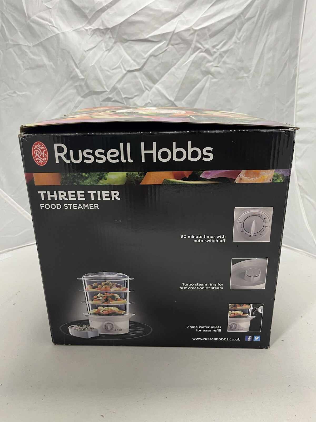 Russell Hobbs Food Steamer 3 Tier with 1L Rice Bowl & 60 Minute Timer - 21140