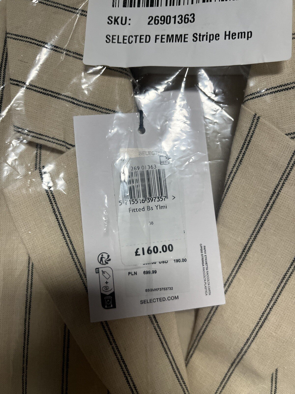 Selected Femme Stripe Blazer uk 38
