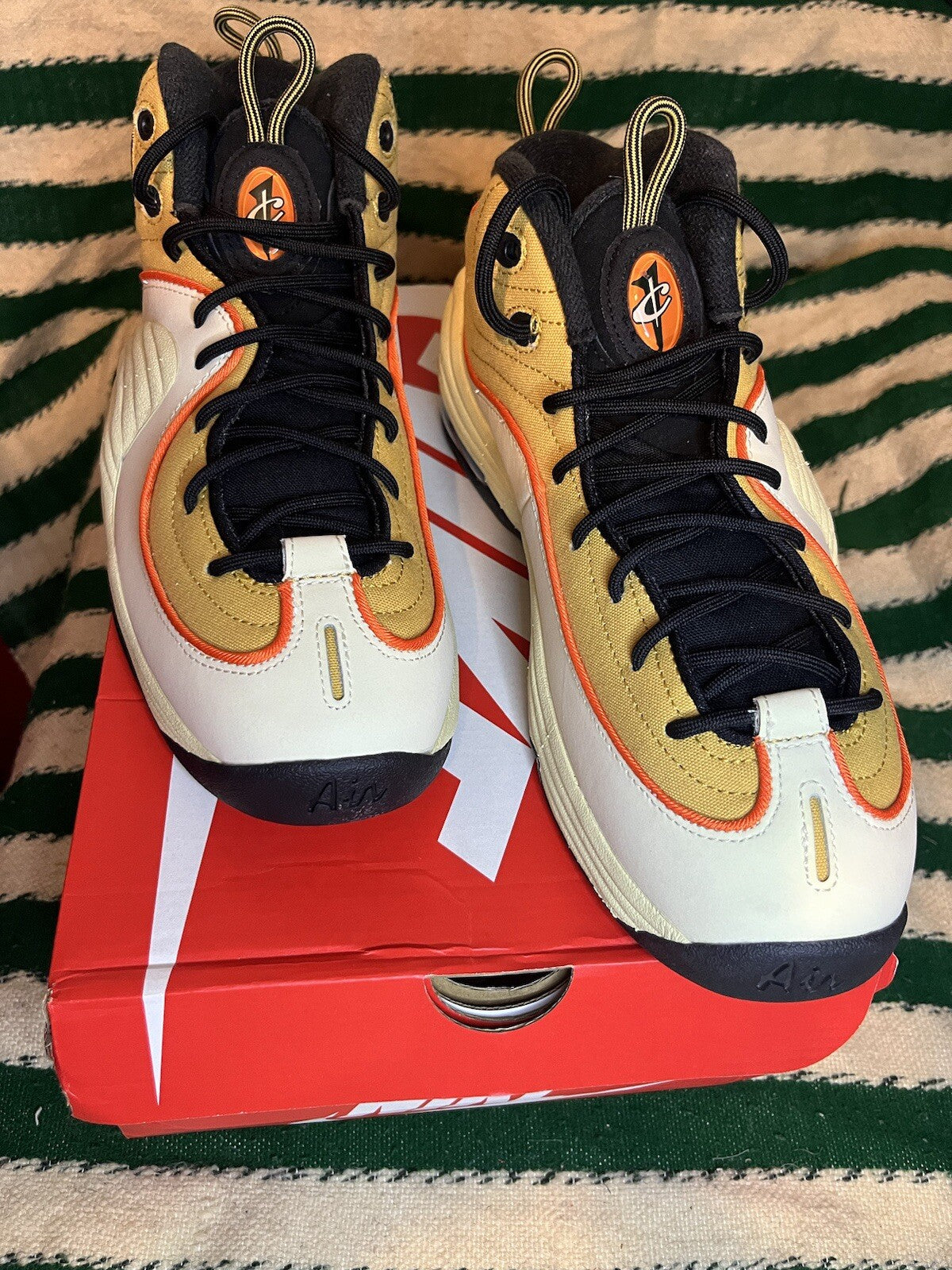 Nike Air Penny 2 Trainers Wheat Gold/Safety Orange Black Size UK 8/US 9