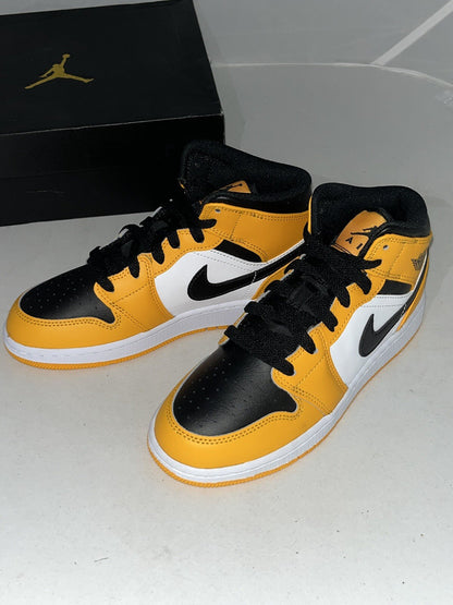 NIKE AIR JORDAN 1 MID GS -TAXI BLACK AND yellow -UK4