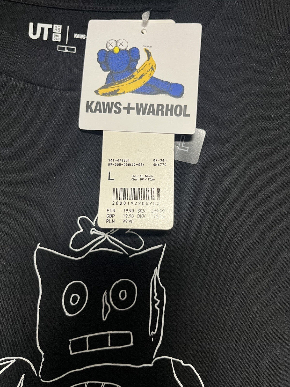 Uniqlo Andy Warhol x KAWS Black T-Shirt - Mens LARGE - Robot Cool Tee