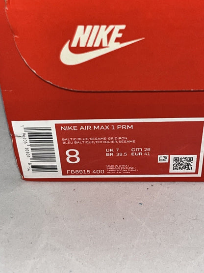 Nike Air Max 1 PRM - Corduroy Baltic Blue - FB8915-400 - Size 7 Uk - New W Box