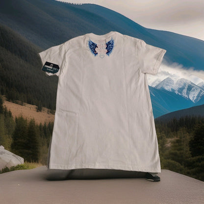Stitch & Fairy Printed T Shirt She's Strong with wings on the back Custom Made