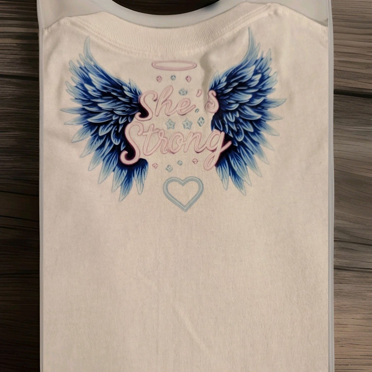 Stitch & Fairy Printed T Shirt She's Strong with wings on the back Custom Made
