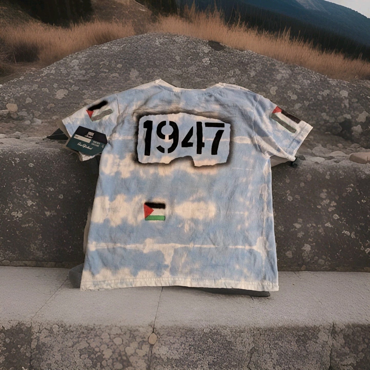 Custom Made 1947 T Shirt Blue & White Size 5-6 Years
