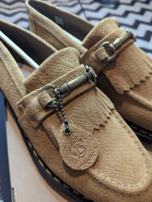 Dr. Martens adrian snaffle repello emboss suede  kiltie loafers MSRP £150